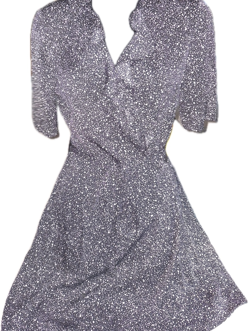 Diane Von Furstenberg Black and White Speckled Wrap Midi Wrap Dress
